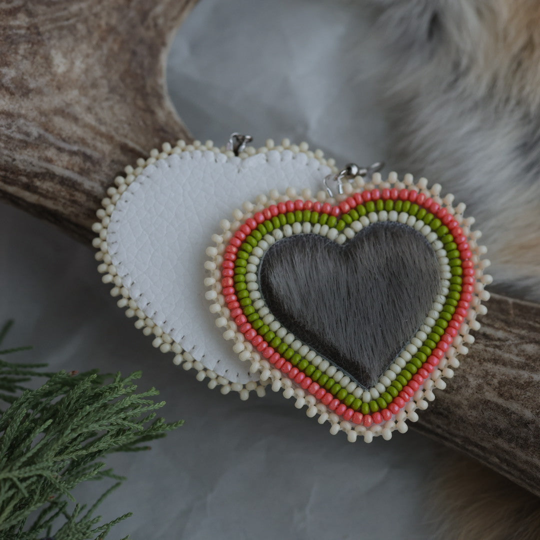 Keegan W. Seal Fur Beaded Heart Earrings