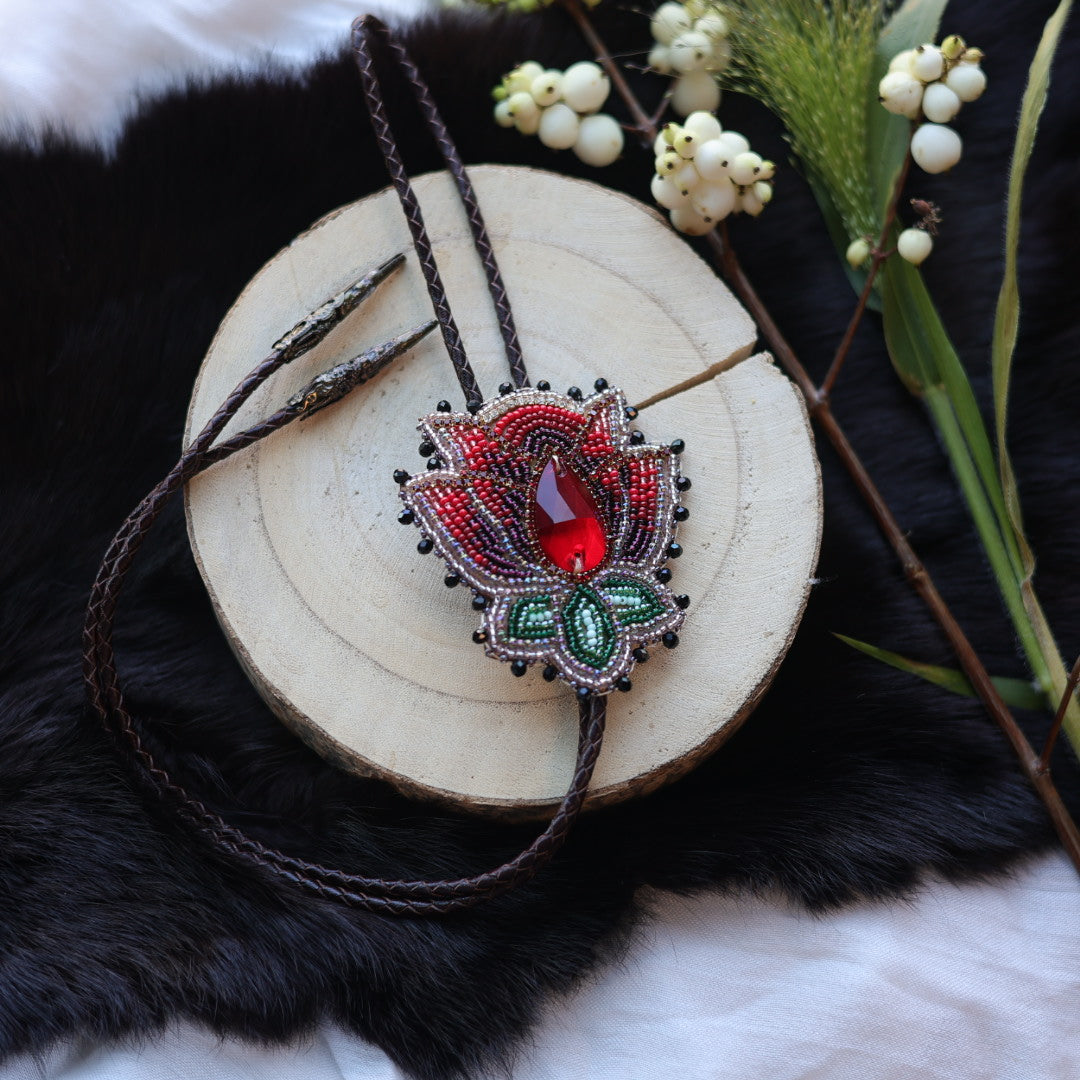 Ironstar Co. Crystal Blossom Beaded Bolo Tie