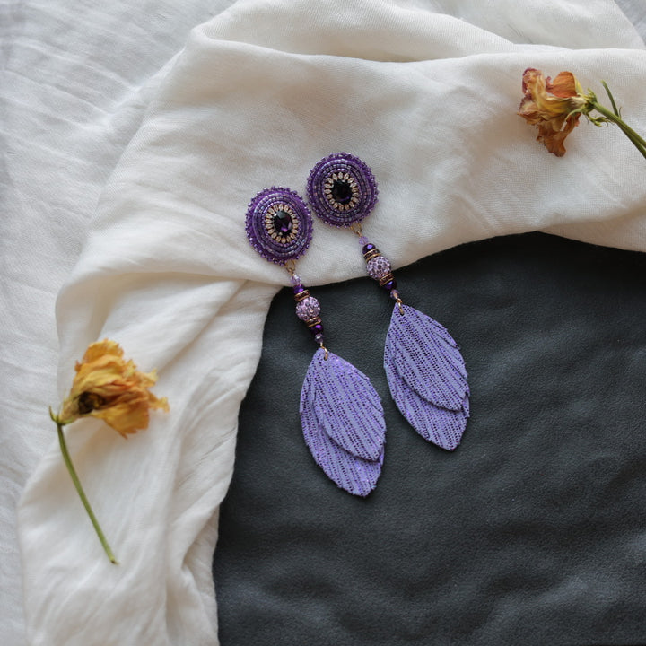Beth Rose Designs Purple Leather Feather Earring & Necklace Set