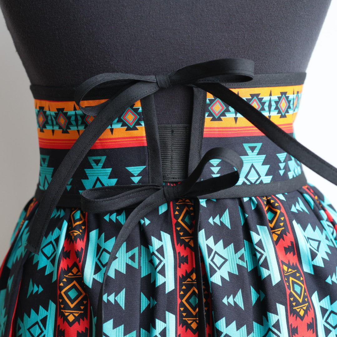 Phoenyx Designs Turquoise & Orange Geometric Ribbon Skirt & Belt