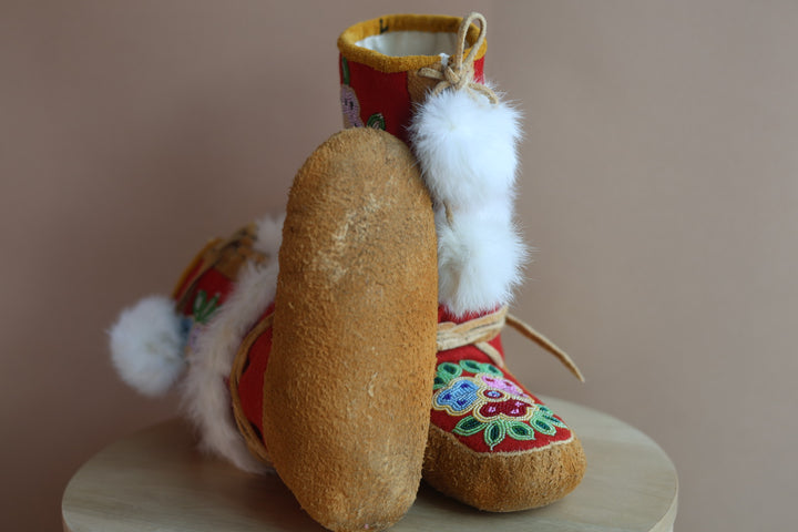 Emily J. Youth Red Felt & Moose Hide Mukluks