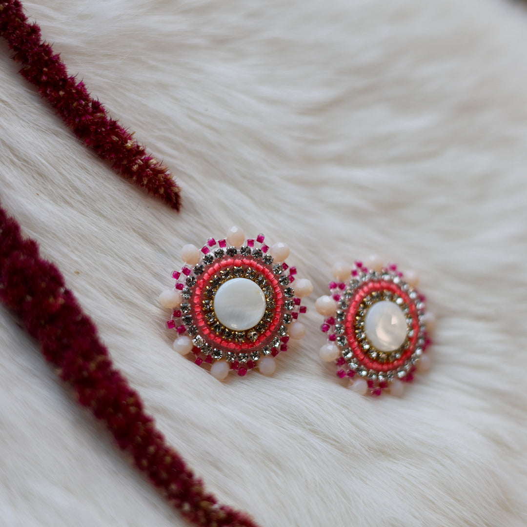 Mercedes G. Round Mother of Pearl Beaded Stud Earrings
