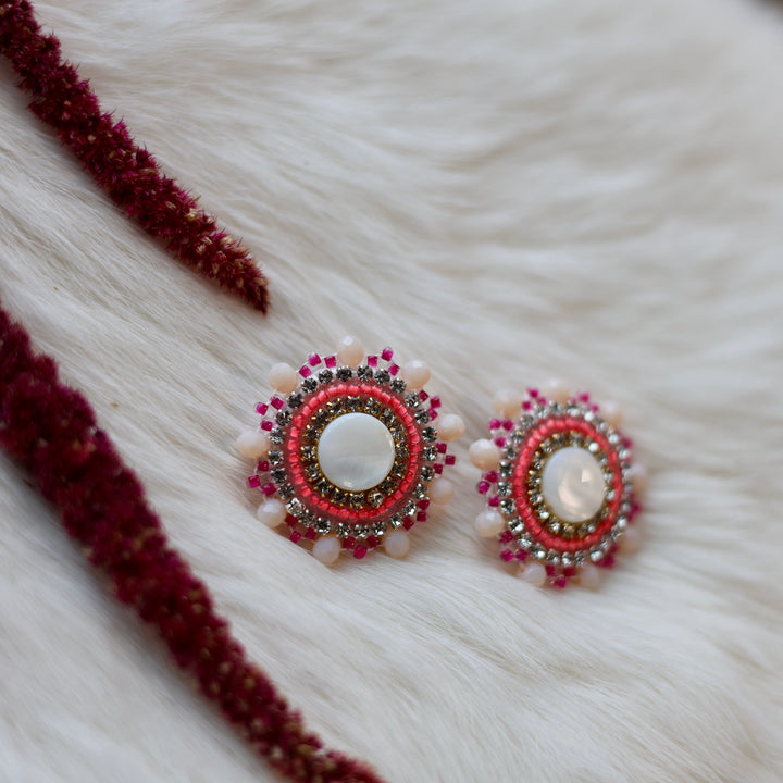 Mercedes G. Round Mother of Pearl Beaded Stud Earrings