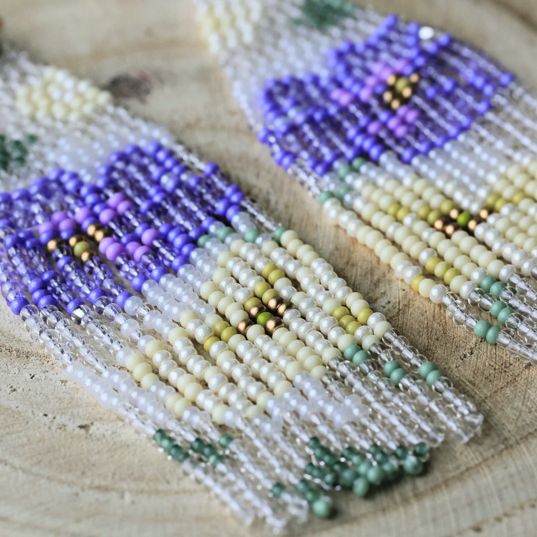 March Beadmaster Prairie Moon Clay Prairie Flowers Fringe Earrings
