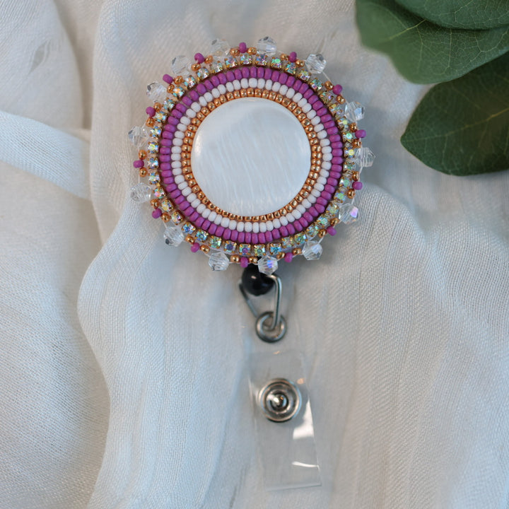 Prairie Beads Mother of Pearl Beaded Badge Reel