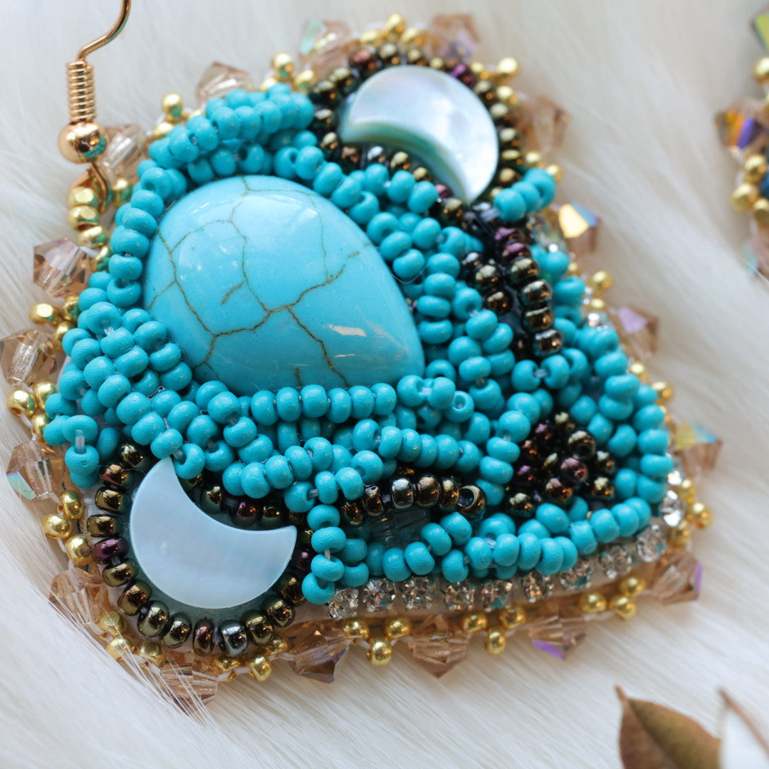 Pieces of Work by Mercedes Turquoise Bison Head Beaded Earrings