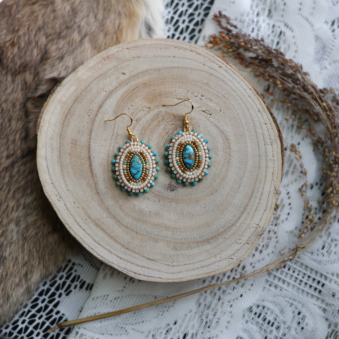 Prairie Sage Beadwork Turquoise Beaded Drop Earrings
