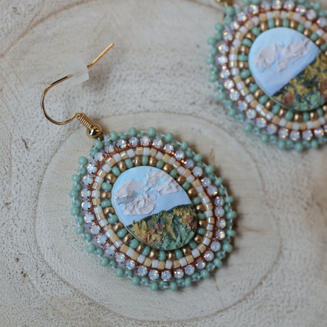 Prairie Moon Prairie Scene Clay Beaded Earrings