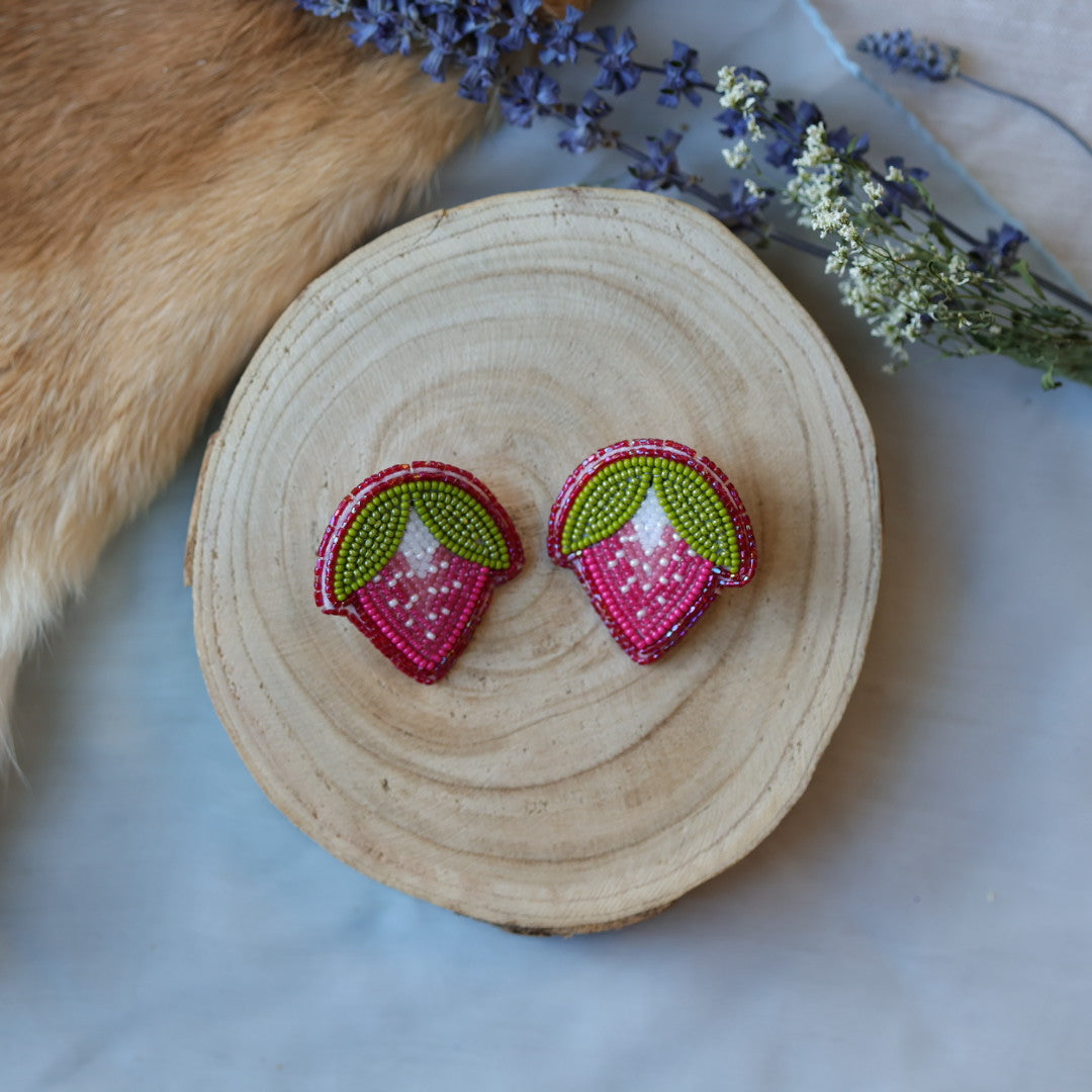Jess S. Large Beaded Strawberry Earrings
