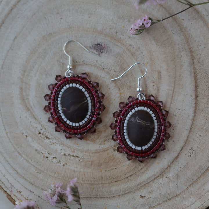 Sweetgrass Woman Creations Brown Marble Beaded Earrings