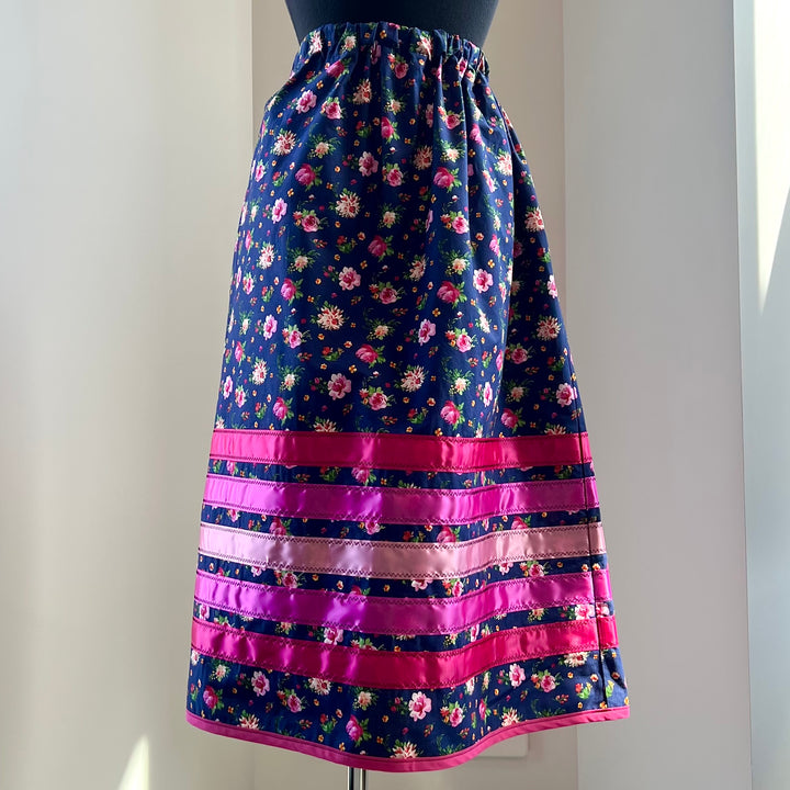 Vi's CREE-ations Navy & Pink Floral Ribbon Skirt