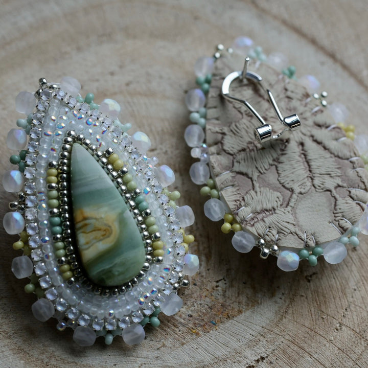 Prairie Sage Beadwork Serpentine Agate Beaded Earrings
