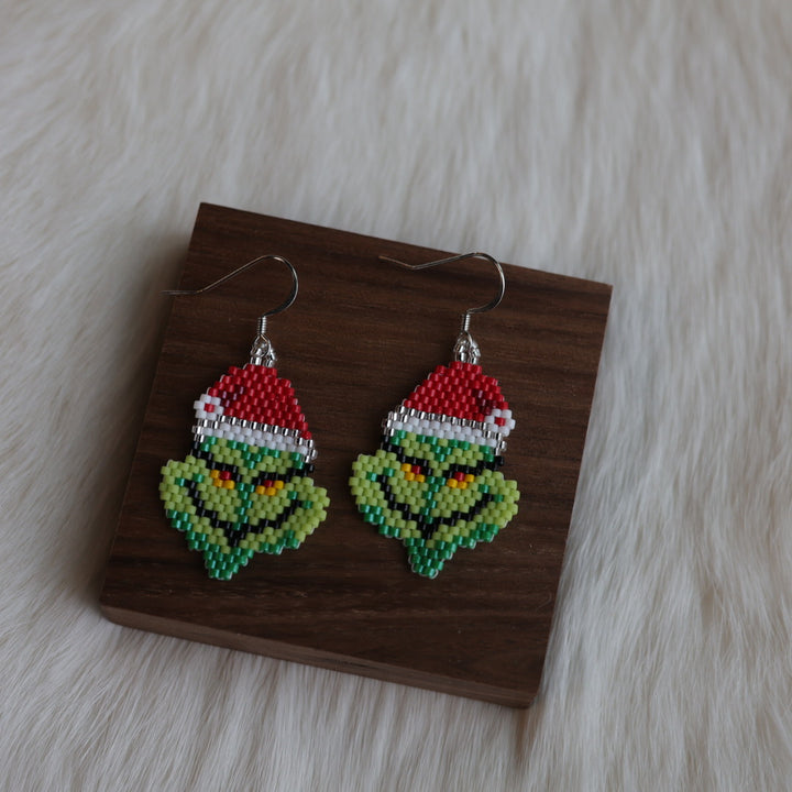 Dorothy B. Grinch Christmas Peyote Earrings