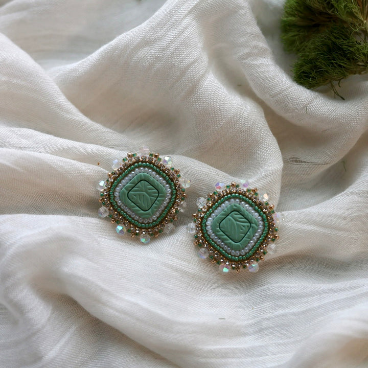 Prairie Beads Sage Green Beaded Earrings