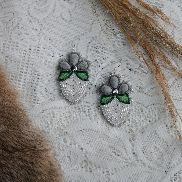 Prairie Sage Beadwork Tufted Blossoming Strawberry Earrings