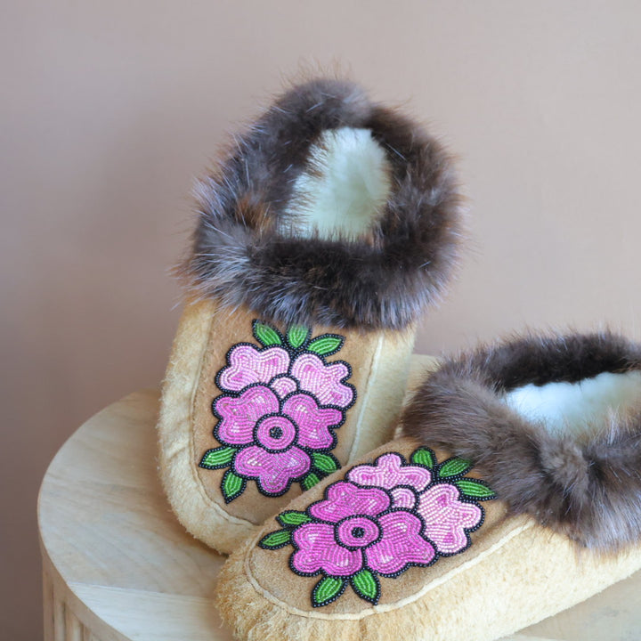 Emily J. Magenta Floral Moose Hide Moccasins