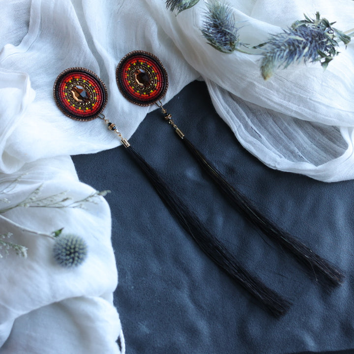 Beth Rose Designs Horsehair & Fire Beaded Earrings