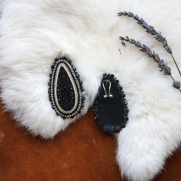 Faye's Beadiful Creations Black Teardrop Beaded Earrings