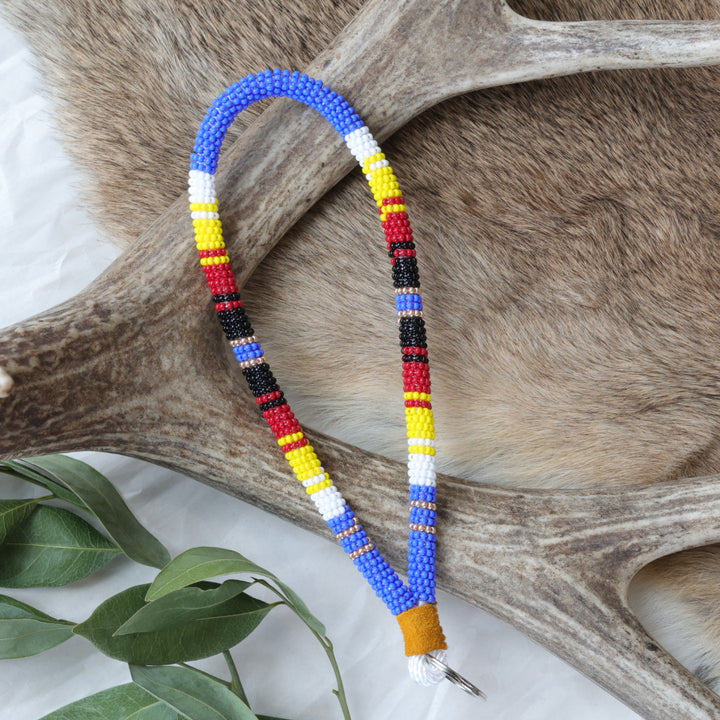Keegan W. Medicine Striped Beaded Wrist Lanyard