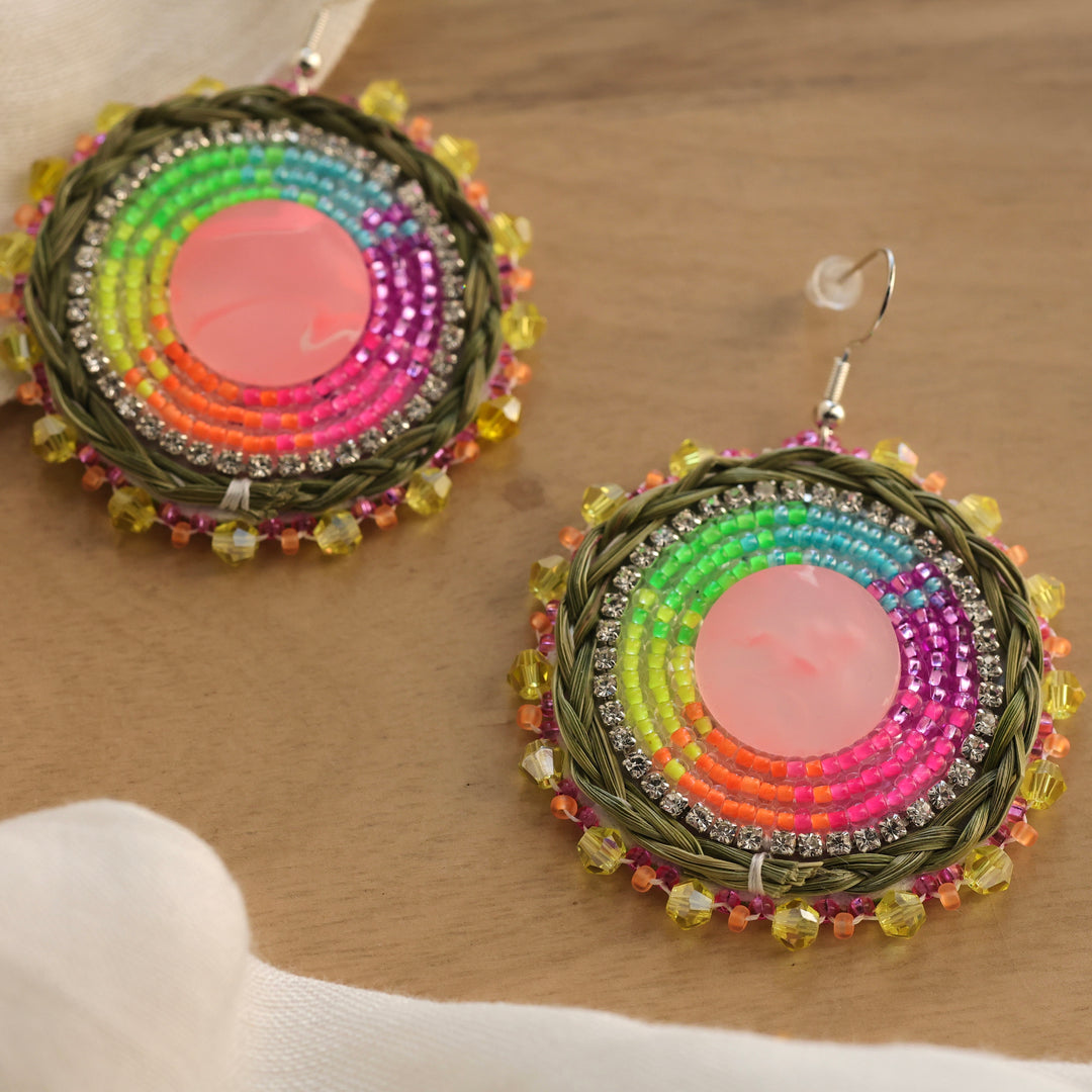 Nikki P. Braided Sweetgrass Neon Earrings