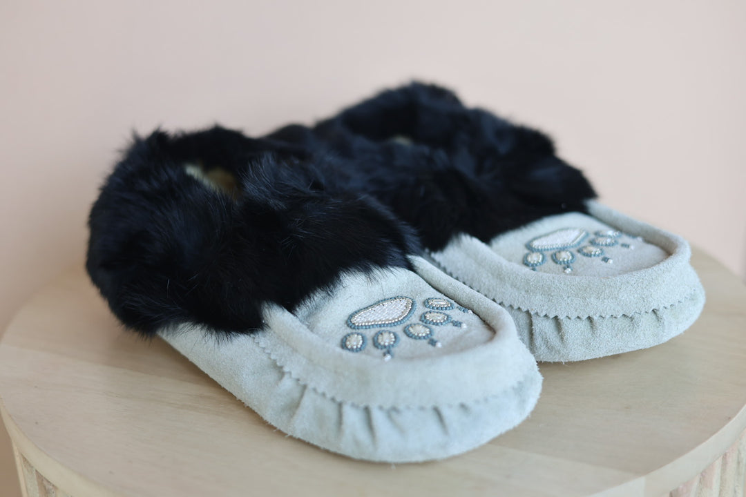 Ironstar Co. Grey Moccasins With Bear Paw Detail