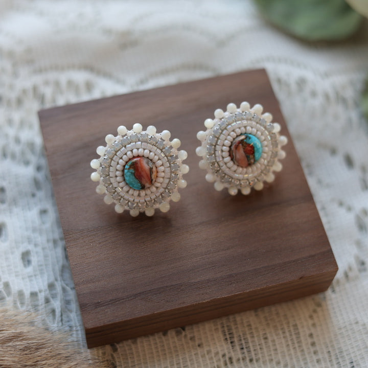 Prairie Sage Beadwork Spiny Oyster Turquoise Mini Beaded Studs