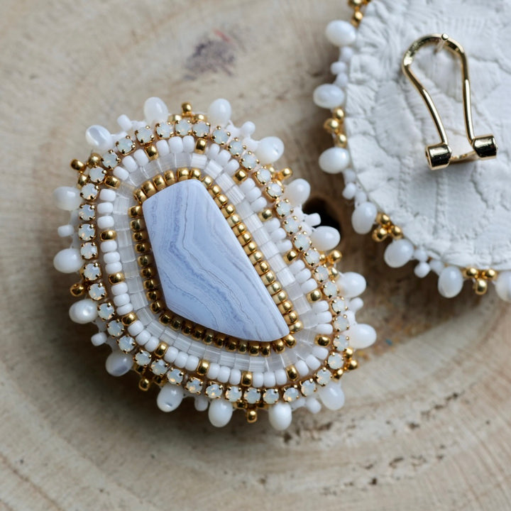 Prairie Sage Beadwork Blue Lace Agate Beaded Earrings