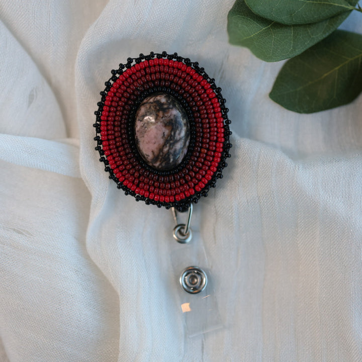 Prairie Beads Rhodonite Stone Beaded Badge Reel
