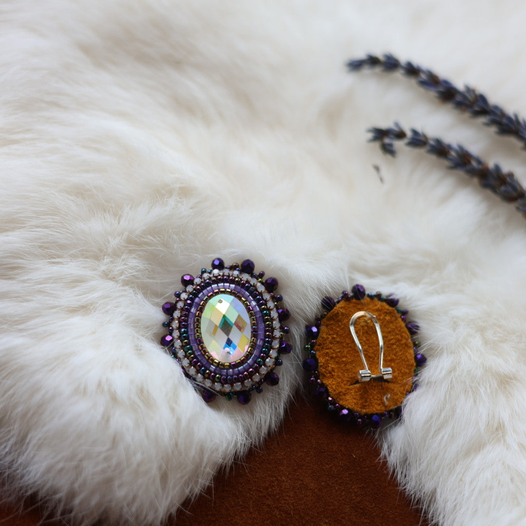 Faye's Beadiful Creations Oval Gem Beaded Earrings