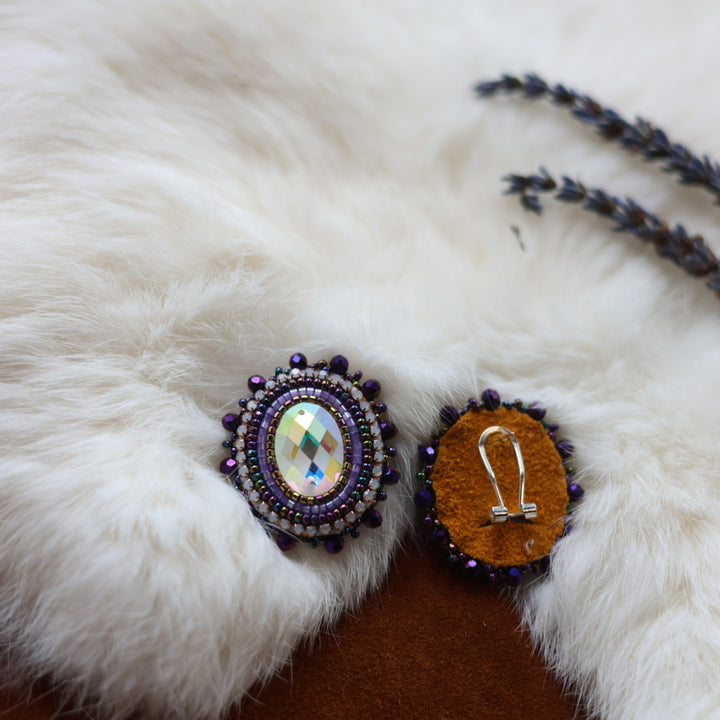 Faye's Beadiful Creations Oval Gem Beaded Earrings