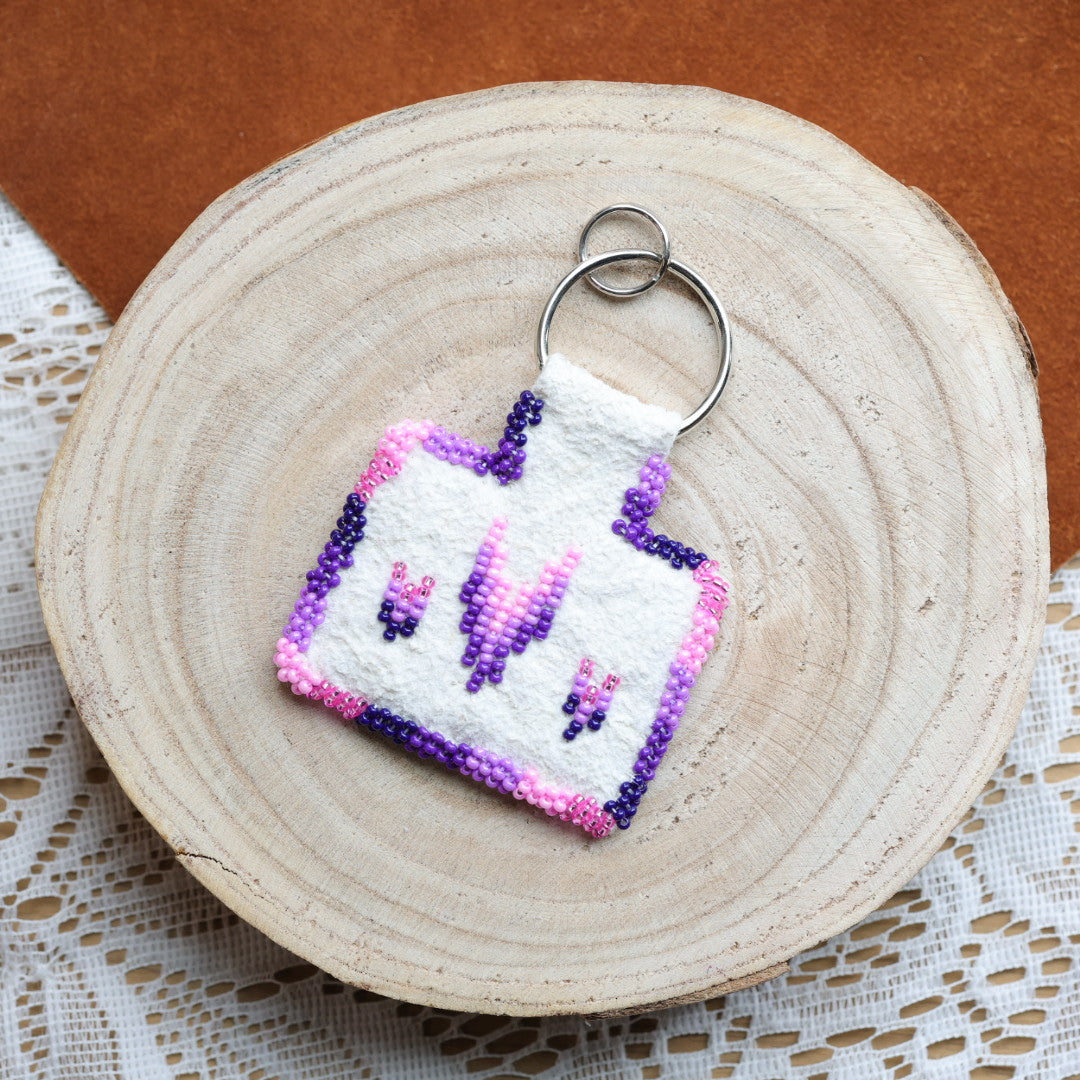 Jeannie A Smoked Caribou Hide Beaded Keychain