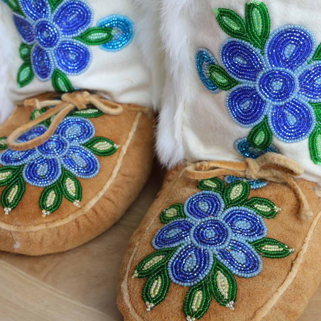 Emily J. Canvas & Fur Icy Blue Floral Mukluks