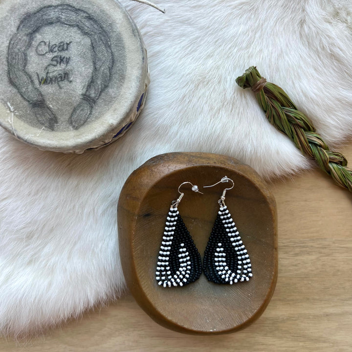 Clear Sky Woman Striped Criss Cross Looped Fringe Beaded Earrings