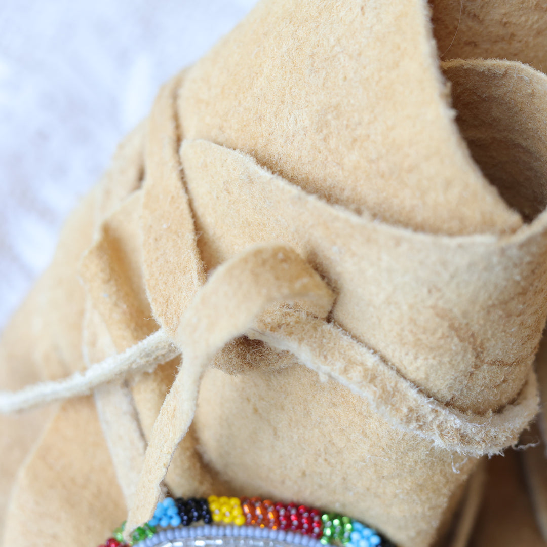 Jeannie A Traditional Smoked Hide Beaded Wraparound Moccasins