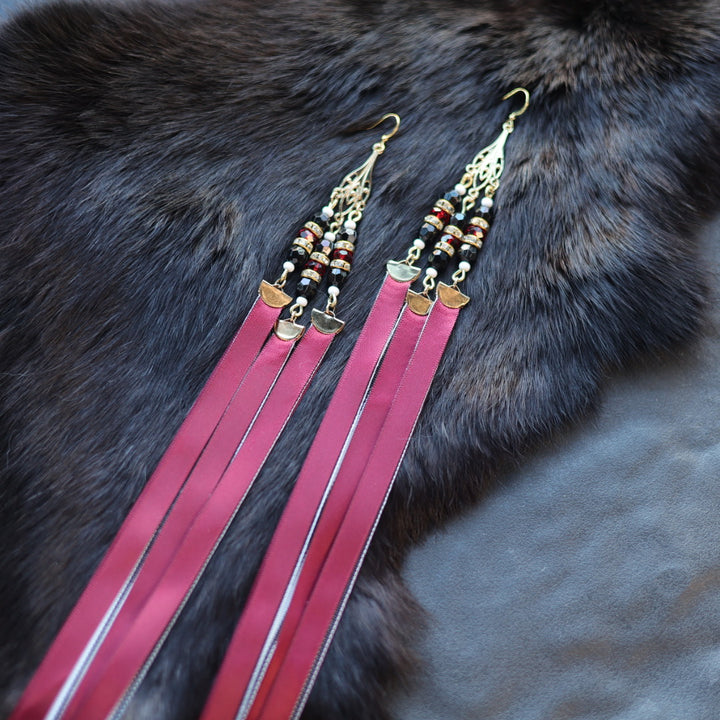 Helen Oro Designs Burgundy Ribbon Earrings