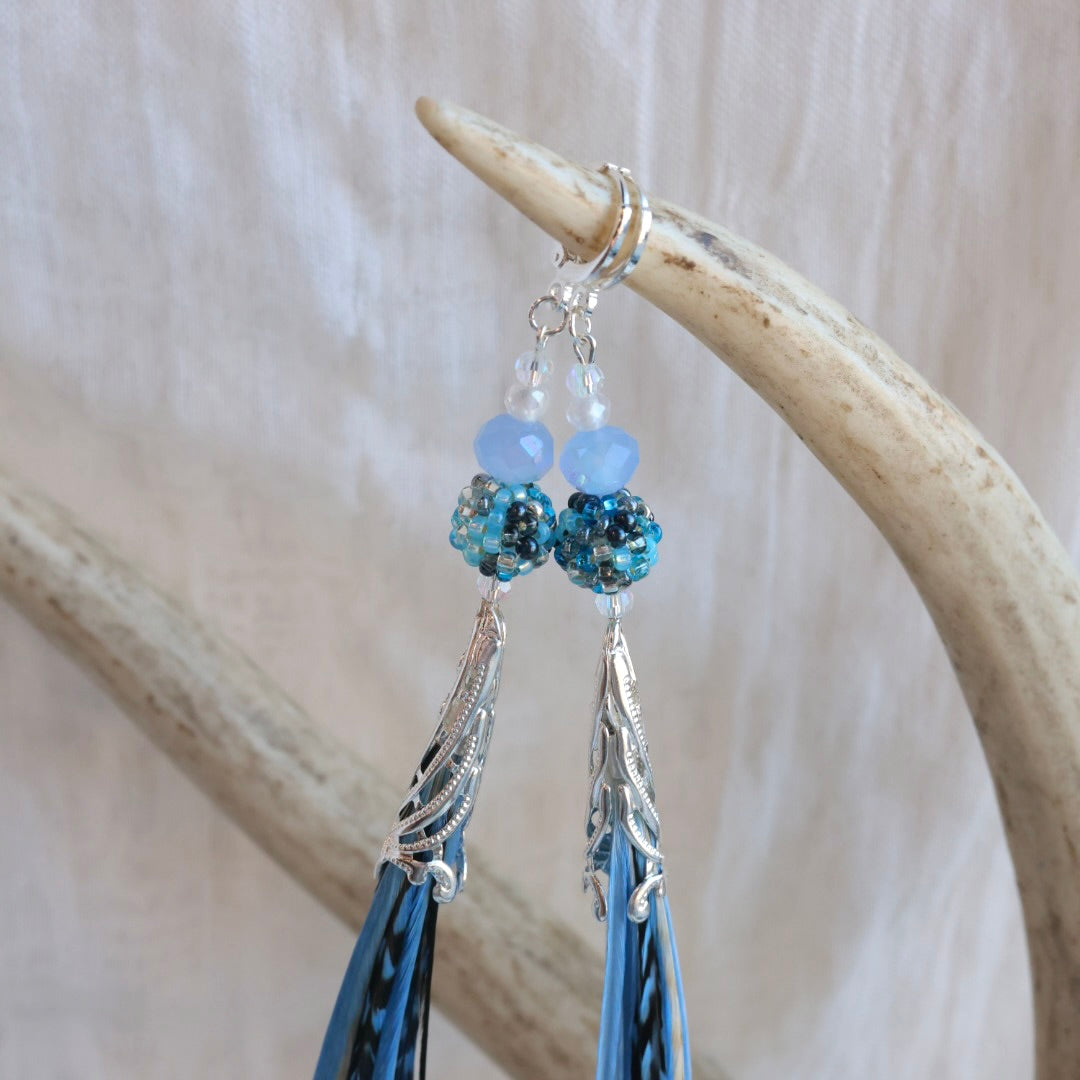 Beaded Blends Fly-Away Rooster Feather Earrings
