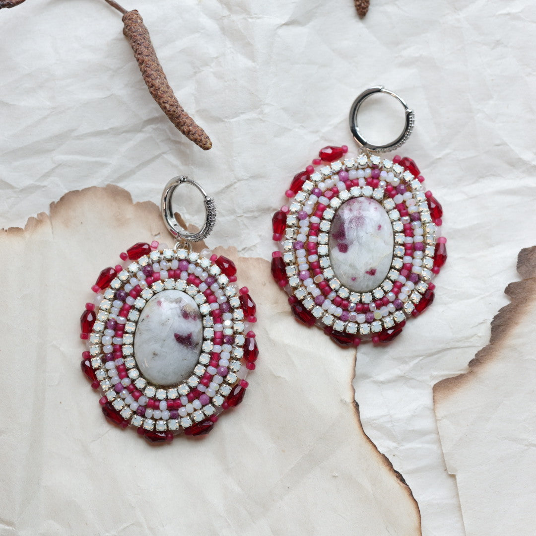 TLee Beads Pink Tourmaline in Quartz Beaded Earrings