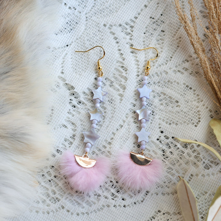 Prairie Sage Beadwork Dyed Mother of Pearl Star & Mink Drop Earrings
