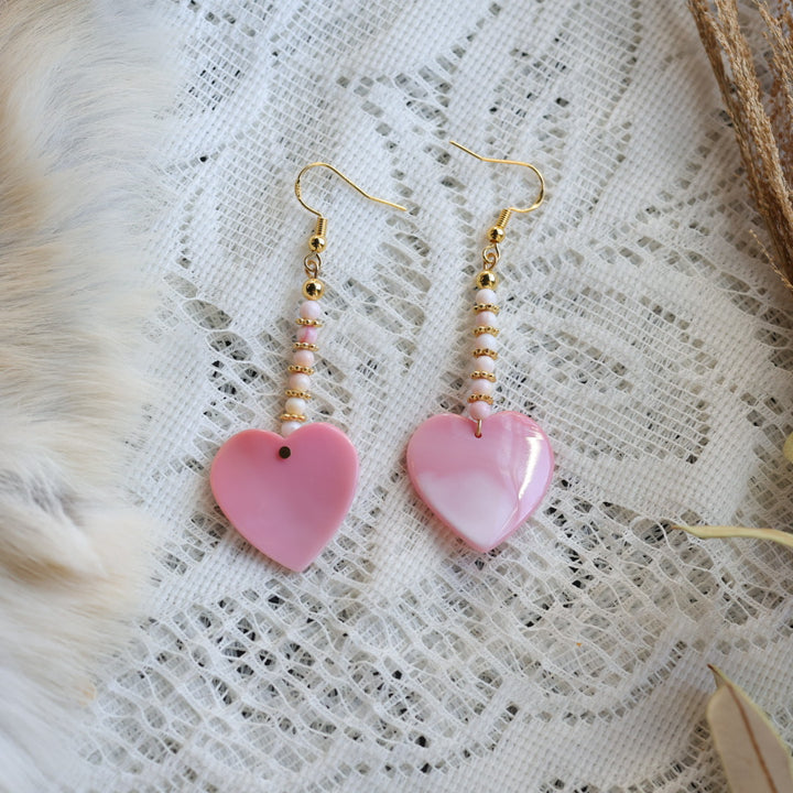 Prairie Sage Beadwork Queen Conch Shell Heart Drop Earrings