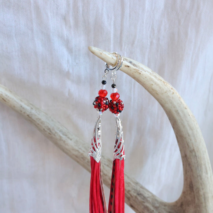 Beaded Blends Fly-Away Rooster Feather Earrings