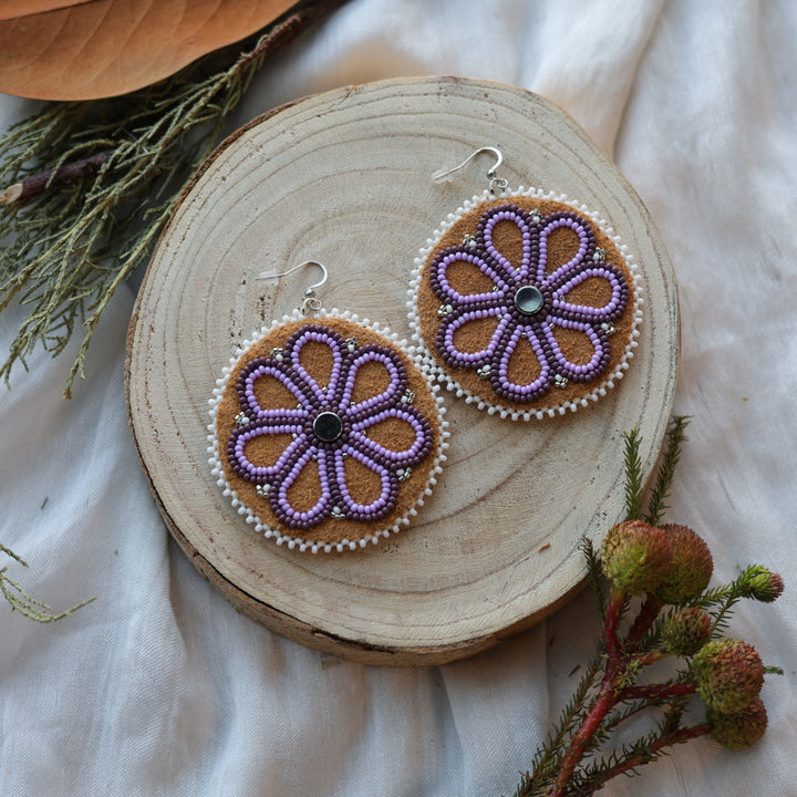Boreal Forest Beads Floral Beaded Moose Hide Earrings