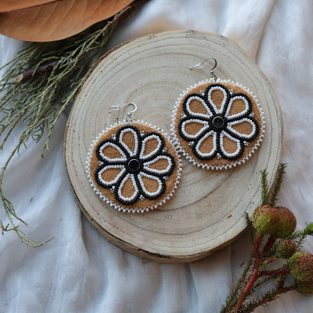 Boreal Forest Beads Floral Beaded Moose Hide Earrings