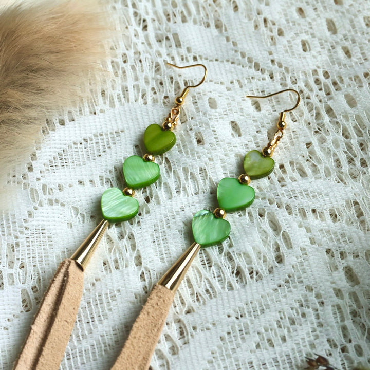 Prairie Sage Beadwork Dyed Mother of Pearl & Deer Hide Tassel Earrings