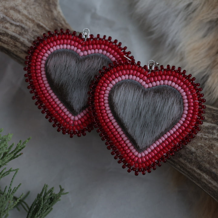 Keegan W. Seal Fur Beaded Heart Earrings