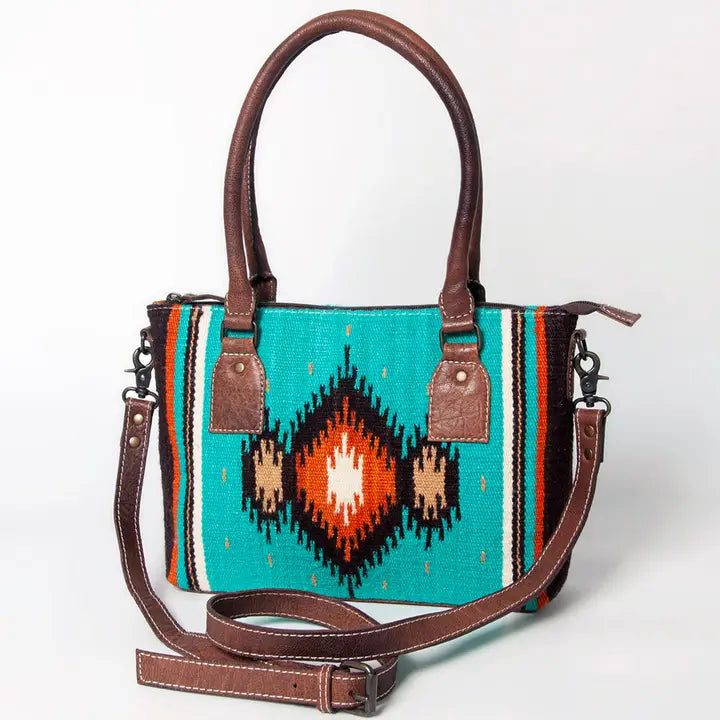LS Western Turquoise &amp; Rust Diamond Saddle Blanket Crossbody Bag