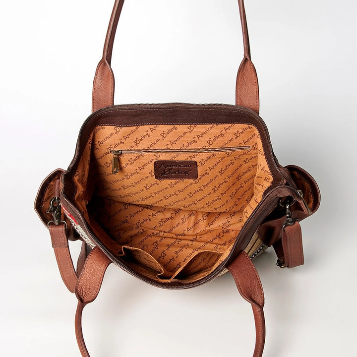 LS Western Tan Saddle Blanket Large Leather Tote