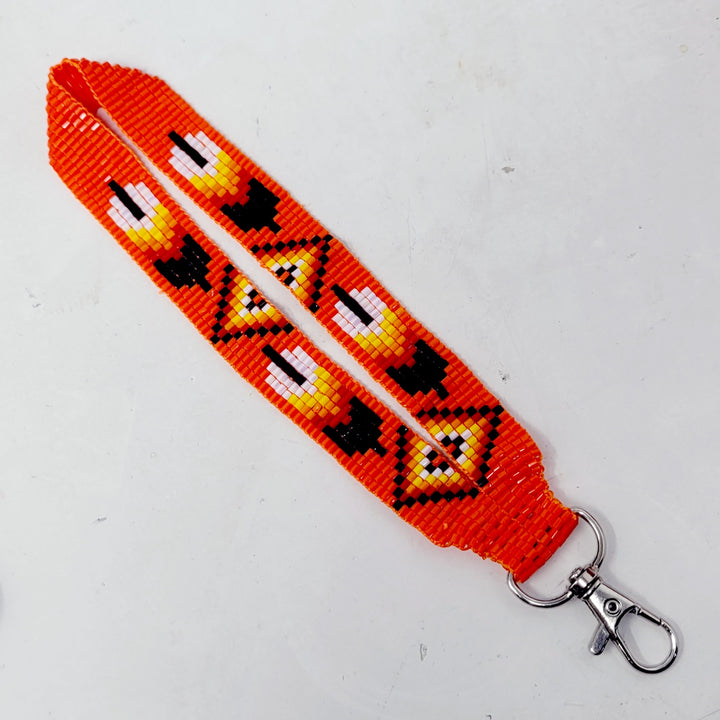 Loomed Beaded Wrist Lanyard With One Feather Design