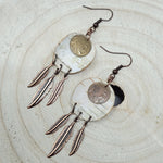 Monague Round Birch Earrings w/Feather & Coin
