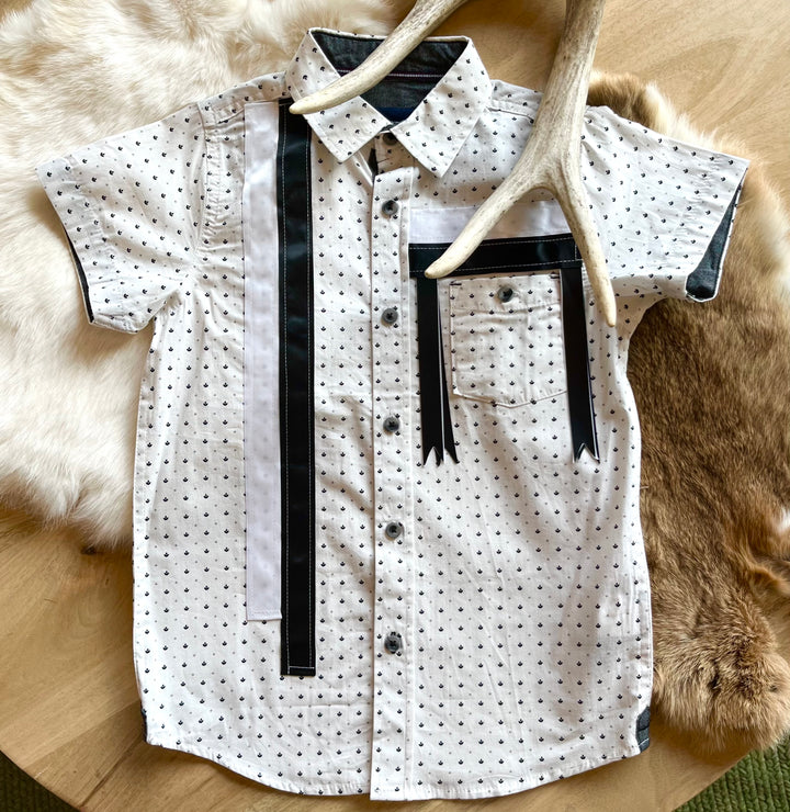 Vi's CREE-ations Black & White Boy's 5 Ribbon Shirt