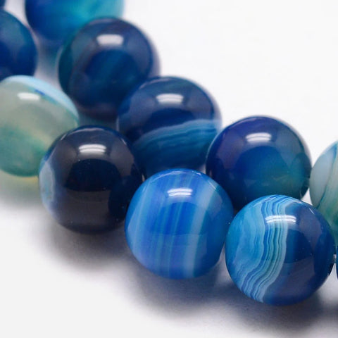 6mm Agate Striped Blue (Natural/Dyed) Beads 15-16" Strand